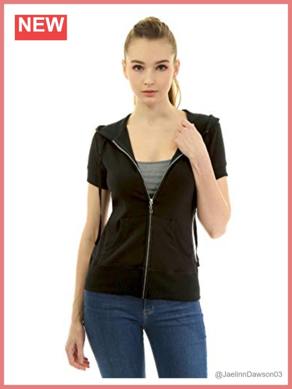 Women's Cotton Blend Zip Up Hoodie Short Sleeve Kangaroo Pocket Slim Fit Jacket